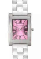 EGLANTINE EGLANTINE® Lily 女士精鋼石英腕錶，粉紅色錶盤，白色陶瓷錶鍊