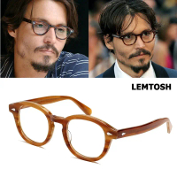 คุณภาพสูง อะซิเตท กรอบ Johnny Depp สไตล์ Lemtosh กรอบแว่นตา วินเทจ ทรงกลม ดีไซน์แบรนด์ แว่นตา Best G
