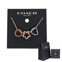 【COACH】水晶鑲鑽圓形星星愛心造型項鍊三環(贈原廠紙袋紙盒母親節送禮)
