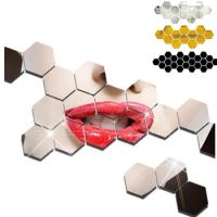 12Pcs Hexagon Mirror Sticker Self-adhesive Mosaic Tiles Bathroom Decorative DIY Wall furniture cabinet Modern Accessories