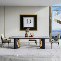 Modern light luxury marble dining table rectangular dining table light luxury stainless steel dining table and chairs
