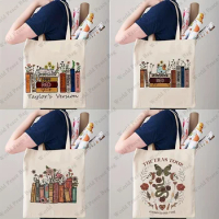 1 Pc The Eras Tour Pattern Tote Bag, Floral Book Album Canvas Shoulder Bag, TS Version Handbag, Christmas And Halloween Gifts