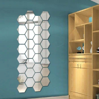 12 Hexagonal 3D Mirror Wall Stickers Room Decor Wall Decor Vinyl DIY Detachable Wall Sticker Decal Home Decoration Art Espejo