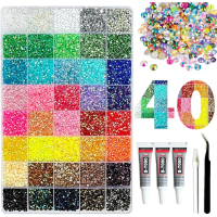 36000Pcs Resin Jelly Rhinestones for Bedazzling,40 Colors 3mm Flatback Gems Bedazzling Kit with 3Pcs