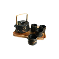 【Homely Zakka】北歐時尚大理石陶瓷茶壺杯托盤套組(黑色)