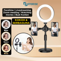 STORISE Tripod Mini Stand HP + Ring Light 16cm - 2 Holder HP untuk Live Streaming & TikTok