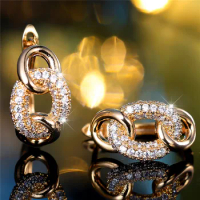 Luxury Female Round Zircon Stone Infinity Clip Earrings Charm Gold Color Wedding Jewelry For Women
