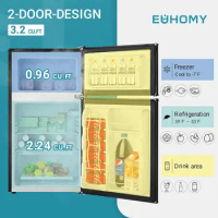 EUHOMY Mini Fridge with Freezer, 3.2 Cu.Ft Compact Refrigerator with freezer, 2 Door Mini Fridge with freezer, Upright for Dorm,