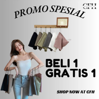 CFH BELI 1 GRATIS 1 Tanktop Bra With Cup Tank top Basic Wanita Square Spaghetti Crop Top Polos Simpl