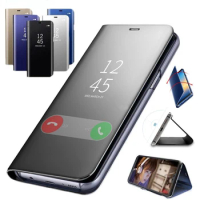 Clear View Smart Mirror Phone Case For Samsung S21 S20 S10 S9Plus Flip Stand Leather Cover For Samsung Note 20 10 9 Holder Cases