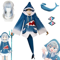 Hololive Gawr Gura Cosplay Costume ENG Shark Costume Wig Cute Hoodie for Women Halloween Party Youtuber Cosplay Full Set Tail