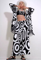 Alacati 闊管口袋長褲配流蘇細節和服外套套裝