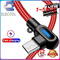 1~5PCS 90 Degree Type C Micro USB Cable Support 2.4A Fast Charge 1M 2M for 12 11 USB Type C Microusb Cord
