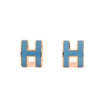 HERMES Mini Pop H 經典迷你字母LOGO針式耳環-牛仔藍/金
