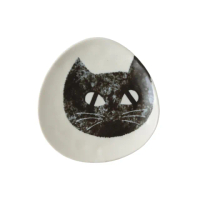 【Just Home】日本製手繪感貓咪陶瓷5吋點心盤/三角盤/飯糰造型盤(黑貓)