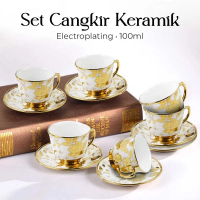 Set Cangkir Keramik Gaya Eropa 6in1 Tea Coffee Cup Electroplating 100ml
