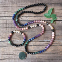 8mm Natural Ruby Zoisite Stone Beads,Jade Pendant,Bohemia Bracelet,Yoga Necklace,Mystical Meditation JapaMala,108 Mala Beads