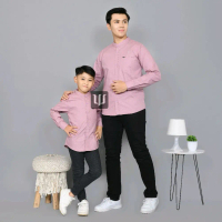 BAJU KOKO COUPLE AYAH ANAK (satuan TERPISAH) POLOS LENGAN PANJANG & PENDEK WARNA PINK SALEM atau dus
