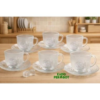 Cangkir Set Java Collection 12Pcs - Tea Set Kaca 6 Cangkir BIRU
