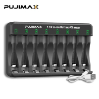 PUJIMAX 8-Slot 1.5V AAA/AA Smart Charger Adapter Lithium Ion Rechargeable Battery Charger Li-Ion Battery Charger for LED Display