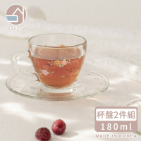 韓國SSUEIM 古典玫瑰系列玻璃咖啡杯盤2件組180ml