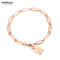 JeeMango Fashion 316L Stainless Steel Good Luck Tag Charm Beach Bracelets For Women Bohemia Link Chain Bracelet Jewelry JB17090