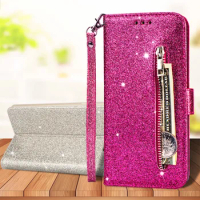 For Apple iPhone 11 12 Pro Max XS XR X Fashion Glitter Zipper Case Wallet Bag Flip Leather Phone Cover
