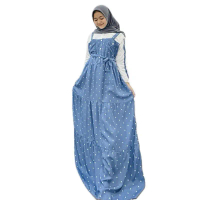 ￼Gamis Maxy Dress Mr 2824 Motif Polka Tali Sabuk Terpisah Rayon Twill premium