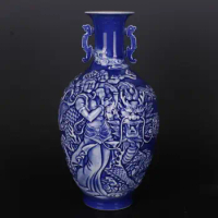 Blue White Qing Vase Lion Chinese Myth Large Vase Used Mythical Animals Chinese Vase 19Th Centerpiece Vase