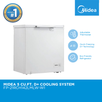 Midea Chest Freezer 5 Cu. Ft. with LED Lamp, R600a Refrigerant and Cyclopentane Foaming Agent. FP-21RCH142LMLW-W1