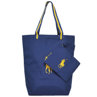 POLO Ralph Lauren 經典大馬LOGO圖騰釦式直式手提/肩背托特包(海軍藍)