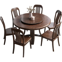 北歐餐桌水曲柳圓桌家用小戶型新中式圓餐桌帶轉盤美式實木餐桌椅