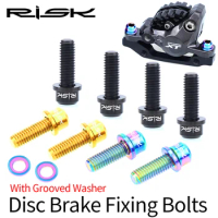 RISK 4 Pairs/box Road Mountain Bike Titanium Alloy M6*18mm Disc Brake Caliper Fixing Bolts Screws With Grooved Washer