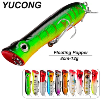 YUCONG 1PC Popper Fishing Lure 8cm-12g Floating Wobbler Minnow Bait Hard Artificial Swimbait TopWater Noisy leurre duro cebo