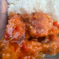Crispy Chicken Rice with Bangkok Sauce-hidangan Nasi Ayam tepung dengan Saus bangkok lauk instan dru