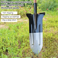 Sharp-Tipped Long Shovel, Durable Manganese Steel, Heavy-Duty Ditch and Tree Digging Tool with Reinf