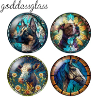 New Animals Dog Horse Cow sea turtle fox fish10pcs 12mm/18mm/20mm/25mm Round Photo glass cabochon demo flat back Making findings
