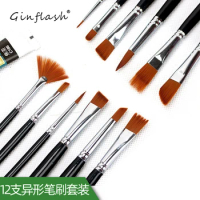 12 Types Of Special-Shaped Brushes Nylon Wool Gouache Oil Painting Acrylic Watercolor Brush Paint Special White Nickel Chrome