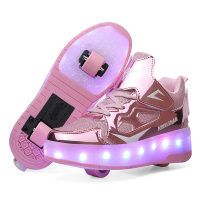 รองเท้าสองล้อสำหรับเด็กและผู้ใหญ่ รองเท้าเรืองแสง LED แบบชาร์จไฟได้ รองเท้าล้อ รองเท้ากีฬากลางแจ้ง