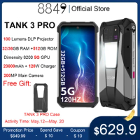 8849 Tank 3 Pro by Unihertz Rugged Smartphone 5G with 100 Lumens Projector 32/36GB 512GB 23800mAh Waterproof 200MP Cell Phones