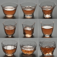 小玻璃杯功夫茶具玻璃品杯錘紋品茗杯小玻璃茶杯耐熱玻璃杯個人杯