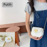 [Mr J] Tas Selempang Anak Perempuan Mini Lucu – Sling Bag Motif Hati Warna Cerah Kekinian Putih
