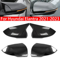 For Hyundai Elantra 2021-2023 Car Rearview Side Mirror Cover Wing Cap Exterior Sticker Door Rear View Case Trim Carbon Fiber