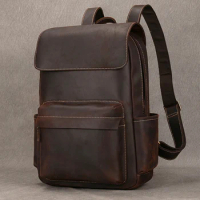 Fashion Leather Backpack Men Male Laptop Backpack For 15.6 Inch ComputerTravel Backpack Men's Leather Bagpack School Daypack Men