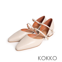 KOKKO雙繫帶2穿氣質知性款綿羊皮瑪莉珍鞋米色