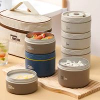 Stainless Steel Lunch Box Portable Thermal Lunchbox Container Set Stackable Double Cover Soup Bowl Bento Box with Insulated Bag