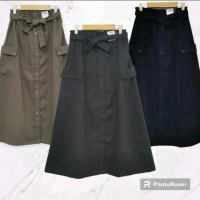 ROK CARGO PREMIUM/ROK CARGO KANCING DEPAN/ROK CARGO TWILL MELAR/ROK WANITA TERBARU KARET PANJANG Kat