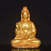 Guyunzhai Brass Gilding Ornaments Alocasia Macrorrhiza Guanyin Bodhisattva Copper Statue Home