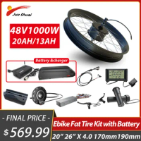 48V 1000W Electric Snow Bike Conversion Kit 20 26Inch*4.0 Fat Tire Brushless Hub Motor 20AH Battery LCD Display Fatbike DIY Kit