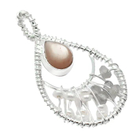 Nature Brown Sunstone Pendant 925 Sterling Silver, Hand Made Nature Gemstone , AP5712